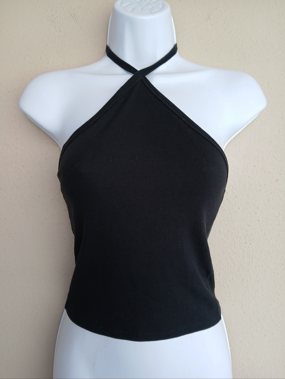 Madewell Supima Cotton Black Ribbed Halter Neck Top Size Medium
